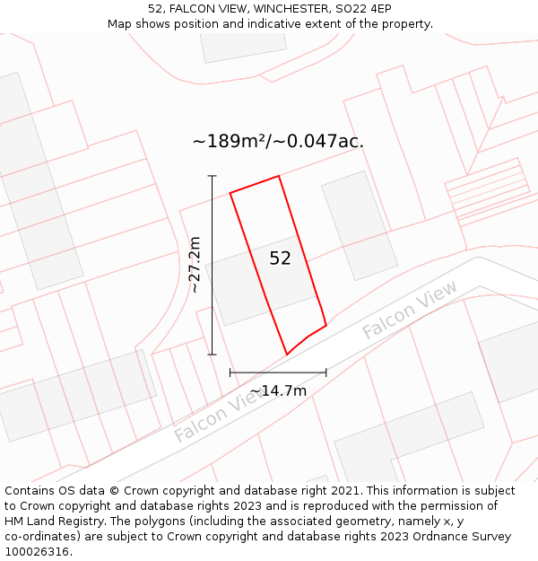 52, FALCON VIEW, WINCHESTER, SO22 4EP: Plot and title map