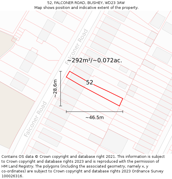 52, FALCONER ROAD, BUSHEY, WD23 3AW: Plot and title map