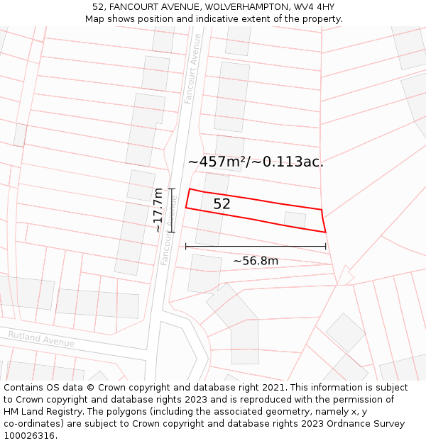 52, FANCOURT AVENUE, WOLVERHAMPTON, WV4 4HY: Plot and title map