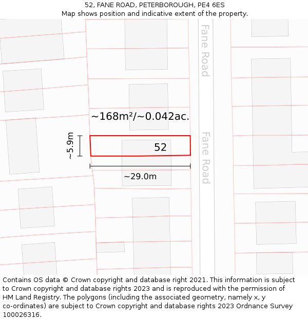 52, FANE ROAD, PETERBOROUGH, PE4 6ES: Plot and title map