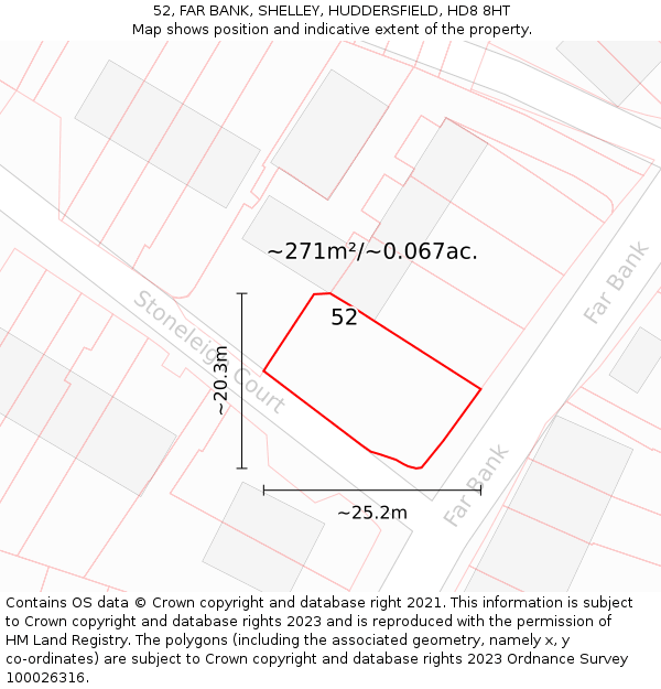 52, FAR BANK, SHELLEY, HUDDERSFIELD, HD8 8HT: Plot and title map