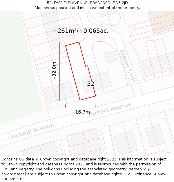 52, FARFIELD AVENUE, BRADFORD, BD6 2JD: Plot and title map