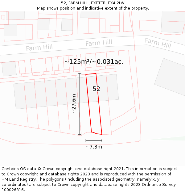 52, FARM HILL, EXETER, EX4 2LW: Plot and title map