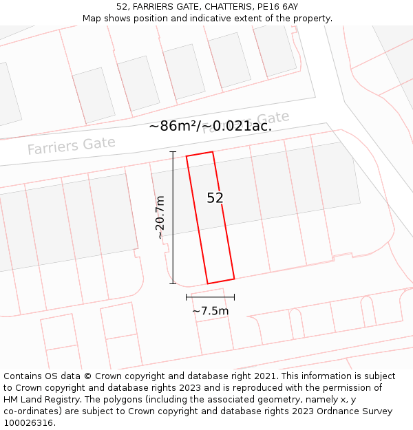 52, FARRIERS GATE, CHATTERIS, PE16 6AY: Plot and title map