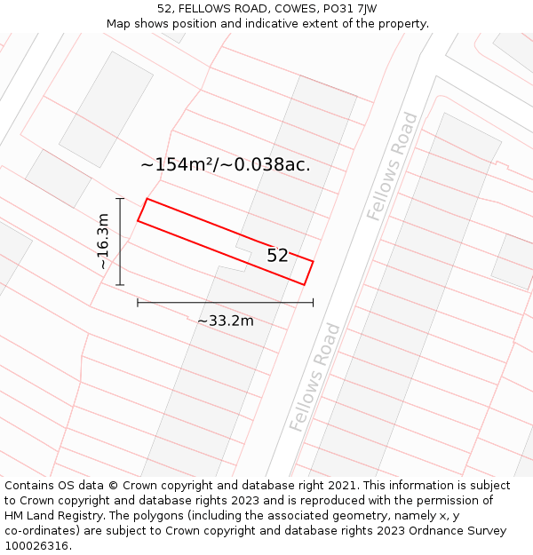 52, FELLOWS ROAD, COWES, PO31 7JW: Plot and title map