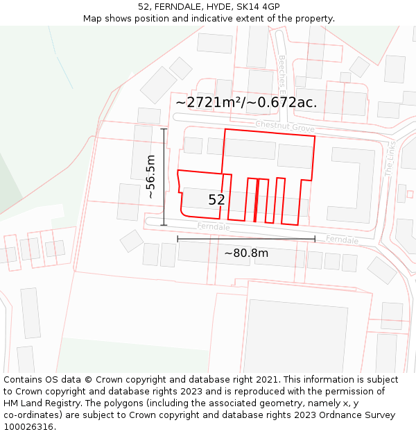 52, FERNDALE, HYDE, SK14 4GP: Plot and title map