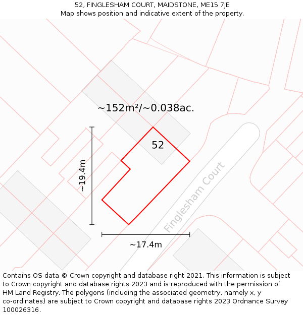 52, FINGLESHAM COURT, MAIDSTONE, ME15 7JE: Plot and title map