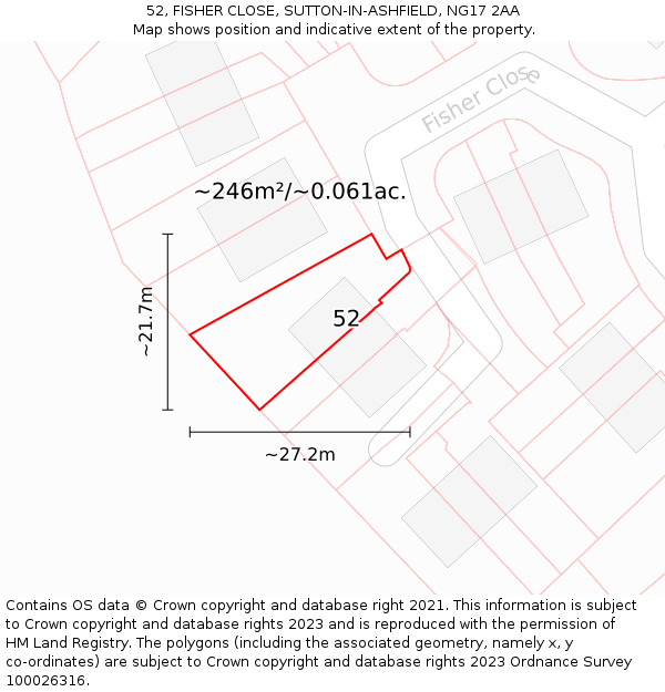 52, FISHER CLOSE, SUTTON-IN-ASHFIELD, NG17 2AA: Plot and title map