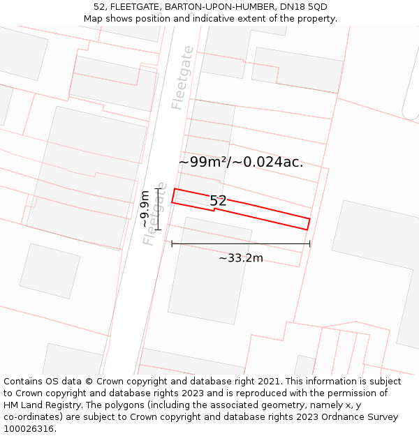 52, FLEETGATE, BARTON-UPON-HUMBER, DN18 5QD: Plot and title map