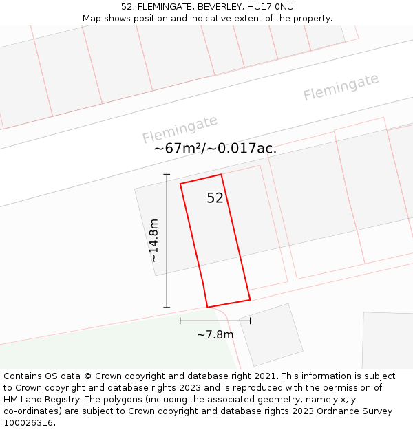 52, FLEMINGATE, BEVERLEY, HU17 0NU: Plot and title map