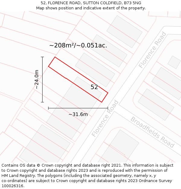 52, FLORENCE ROAD, SUTTON COLDFIELD, B73 5NG: Plot and title map