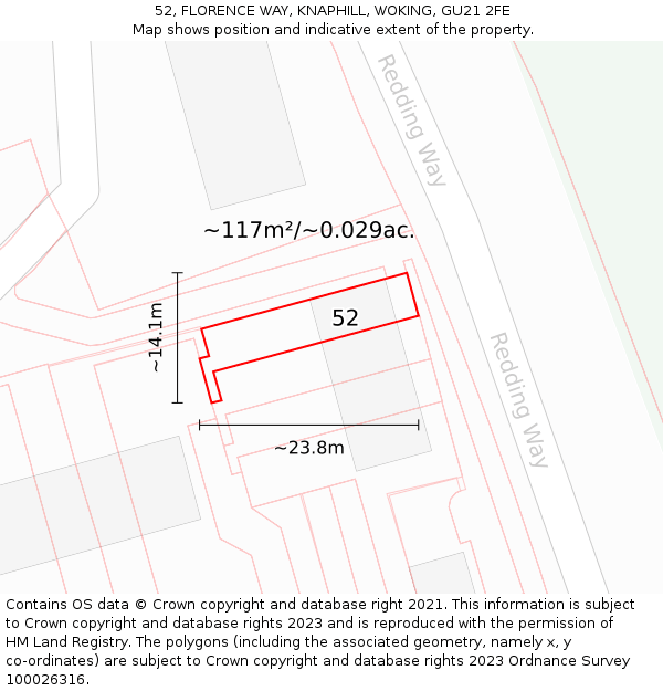52, FLORENCE WAY, KNAPHILL, WOKING, GU21 2FE: Plot and title map