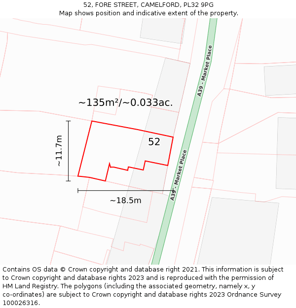 52, FORE STREET, CAMELFORD, PL32 9PG: Plot and title map