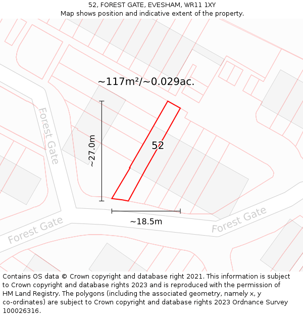 52, FOREST GATE, EVESHAM, WR11 1XY: Plot and title map