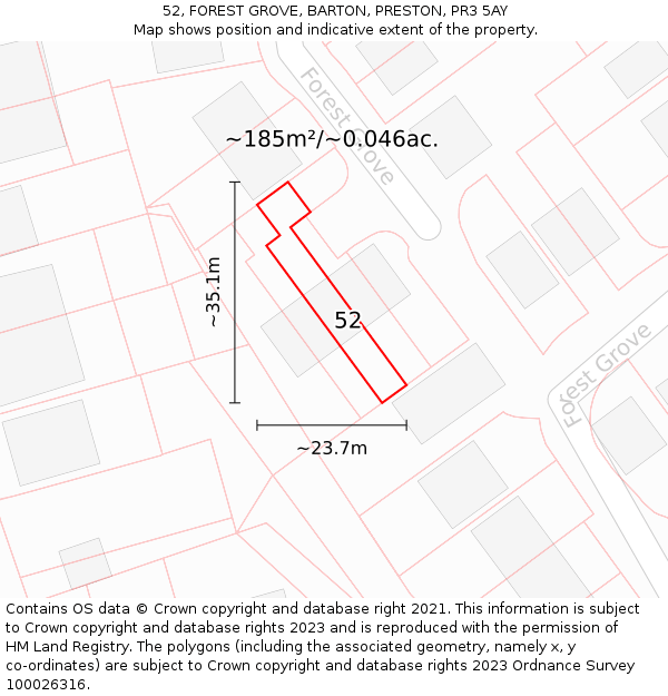 52, FOREST GROVE, BARTON, PRESTON, PR3 5AY: Plot and title map