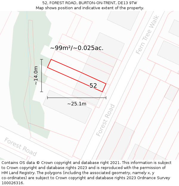 52, FOREST ROAD, BURTON-ON-TRENT, DE13 9TW: Plot and title map