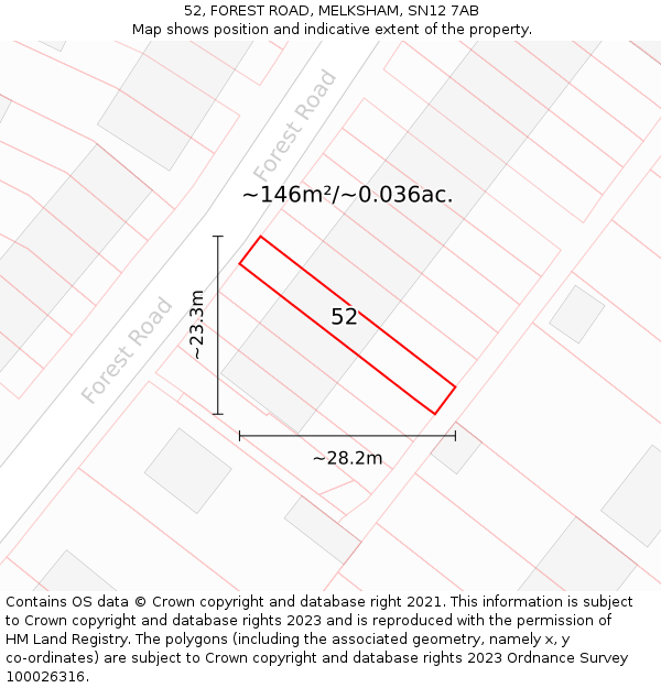 52, FOREST ROAD, MELKSHAM, SN12 7AB: Plot and title map