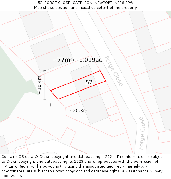 52, FORGE CLOSE, CAERLEON, NEWPORT, NP18 3PW: Plot and title map