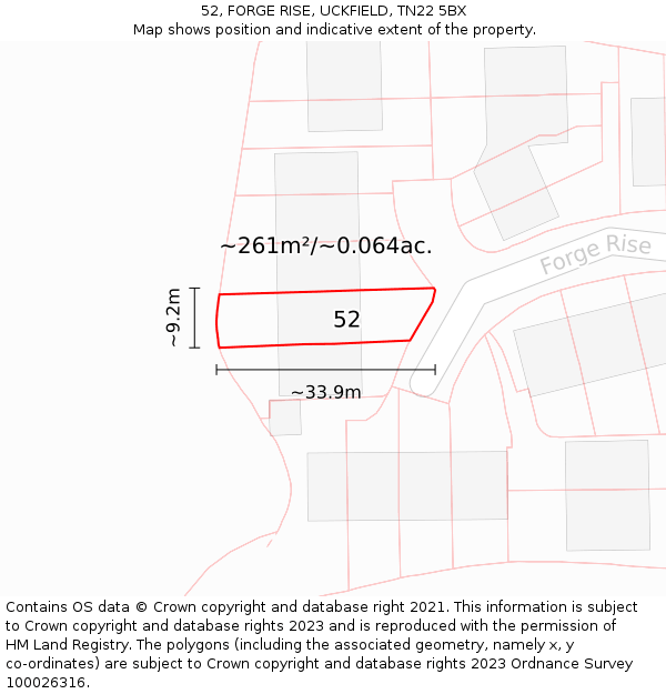 52, FORGE RISE, UCKFIELD, TN22 5BX: Plot and title map