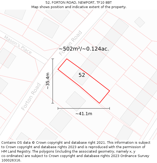 52, FORTON ROAD, NEWPORT, TF10 8BT: Plot and title map