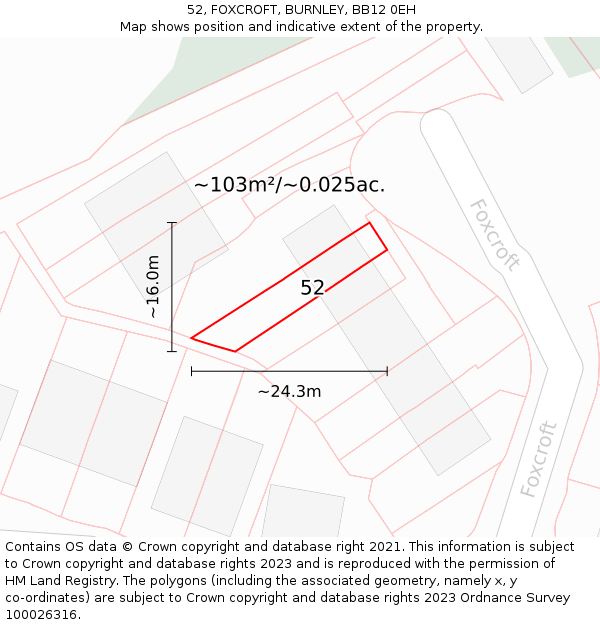 52, FOXCROFT, BURNLEY, BB12 0EH: Plot and title map