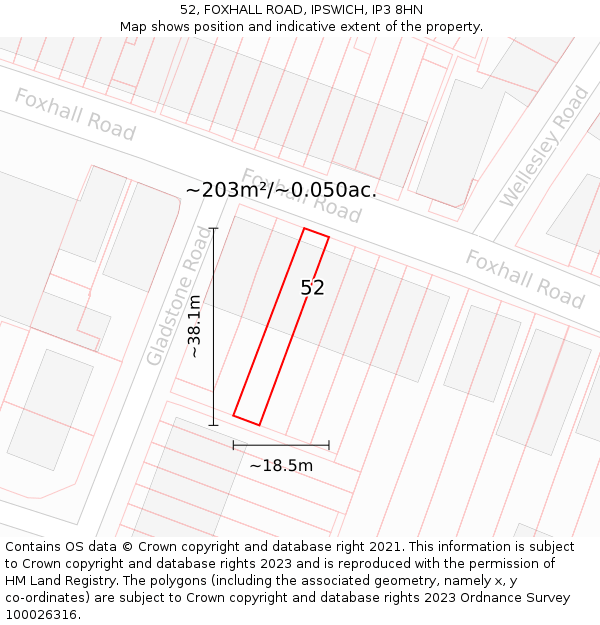 52, FOXHALL ROAD, IPSWICH, IP3 8HN: Plot and title map