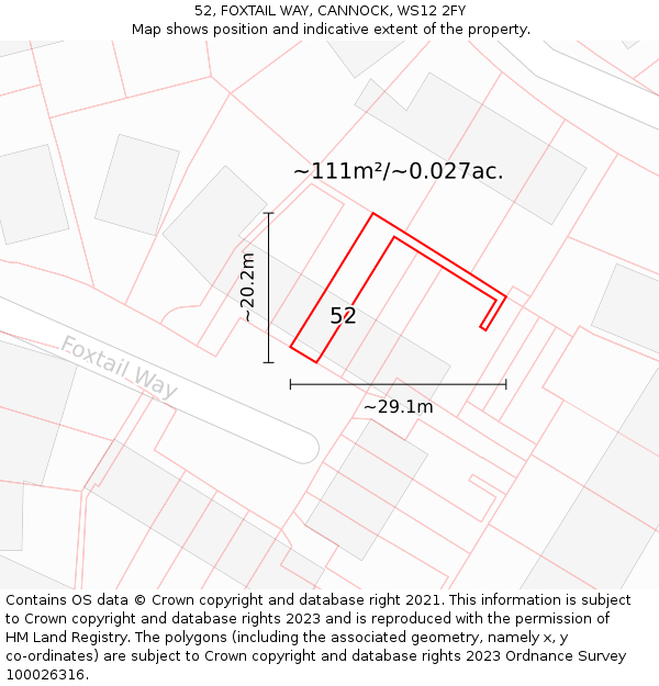 52, FOXTAIL WAY, CANNOCK, WS12 2FY: Plot and title map