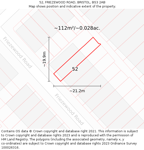 52, FRIEZEWOOD ROAD, BRISTOL, BS3 2AB: Plot and title map