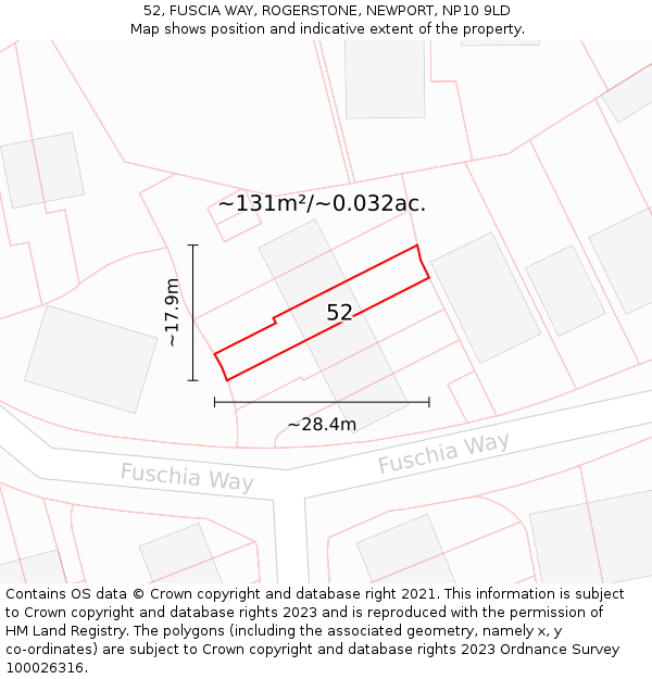 52, FUSCIA WAY, ROGERSTONE, NEWPORT, NP10 9LD: Plot and title map