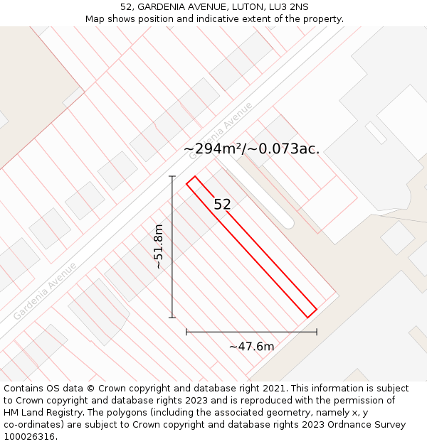 52, GARDENIA AVENUE, LUTON, LU3 2NS: Plot and title map
