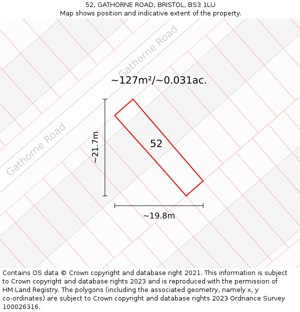 52, GATHORNE ROAD, BRISTOL, BS3 1LU: Plot and title map