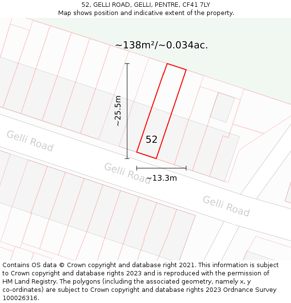 52, GELLI ROAD, GELLI, PENTRE, CF41 7LY: Plot and title map
