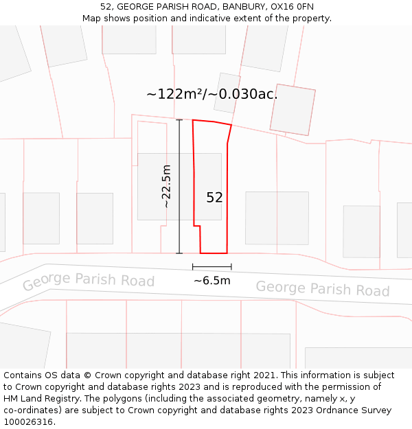 52, GEORGE PARISH ROAD, BANBURY, OX16 0FN: Plot and title map