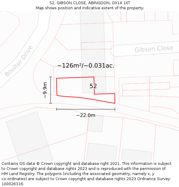 52, GIBSON CLOSE, ABINGDON, OX14 1XT: Plot and title map