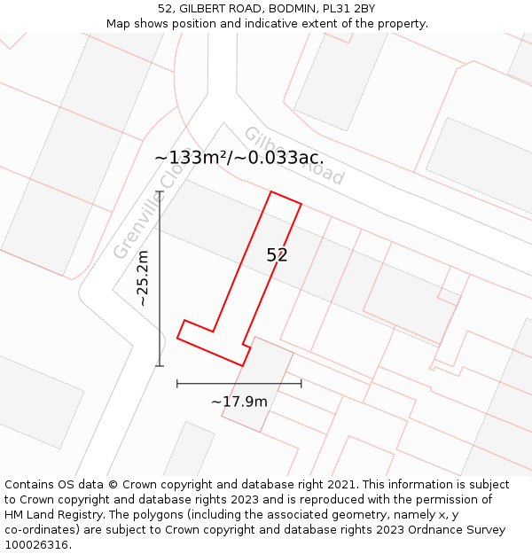 52, GILBERT ROAD, BODMIN, PL31 2BY: Plot and title map