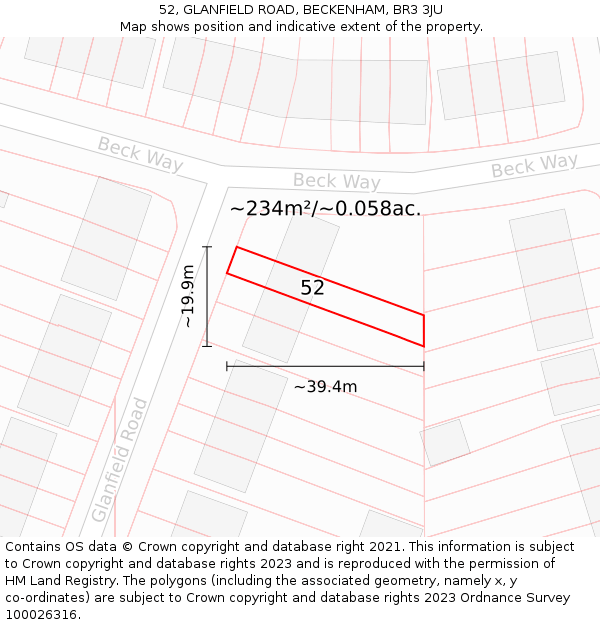 52, GLANFIELD ROAD, BECKENHAM, BR3 3JU: Plot and title map