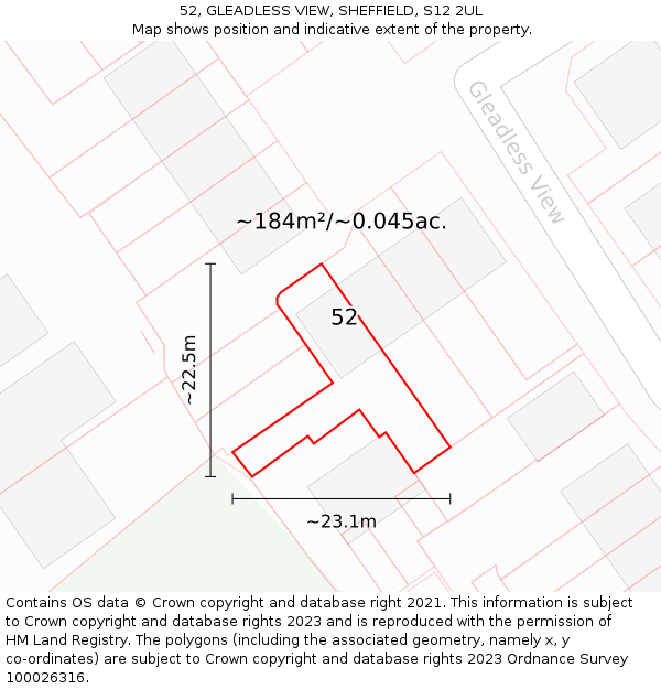 52, GLEADLESS VIEW, SHEFFIELD, S12 2UL: Plot and title map