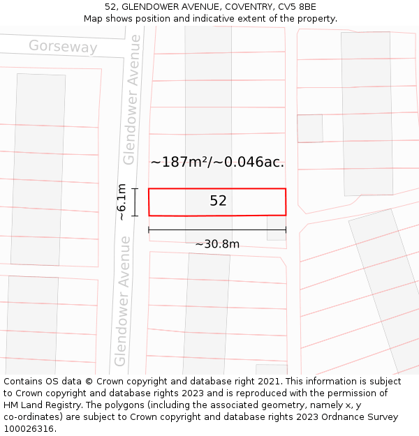 52, GLENDOWER AVENUE, COVENTRY, CV5 8BE: Plot and title map
