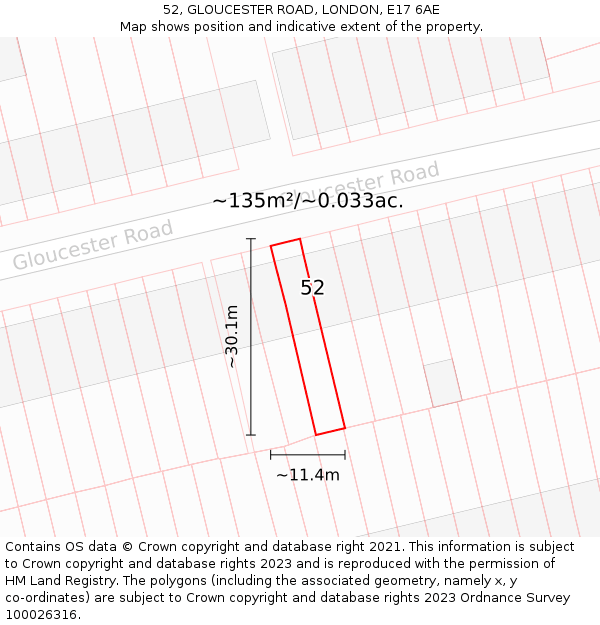 52, GLOUCESTER ROAD, LONDON, E17 6AE: Plot and title map