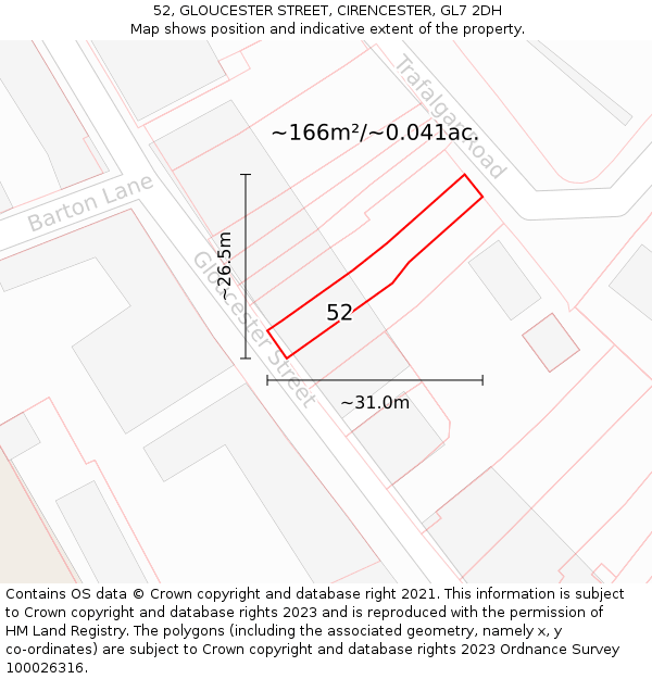 52, GLOUCESTER STREET, CIRENCESTER, GL7 2DH: Plot and title map