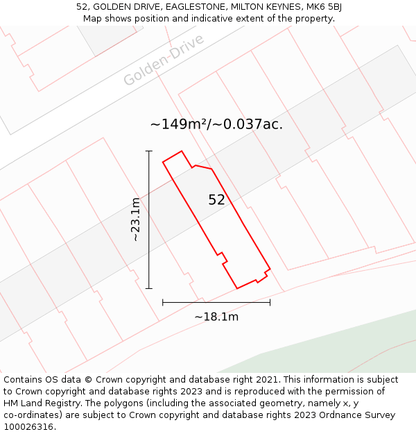 52, GOLDEN DRIVE, EAGLESTONE, MILTON KEYNES, MK6 5BJ: Plot and title map