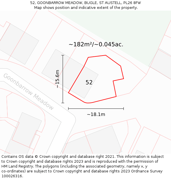 52, GOONBARROW MEADOW, BUGLE, ST AUSTELL, PL26 8FW: Plot and title map