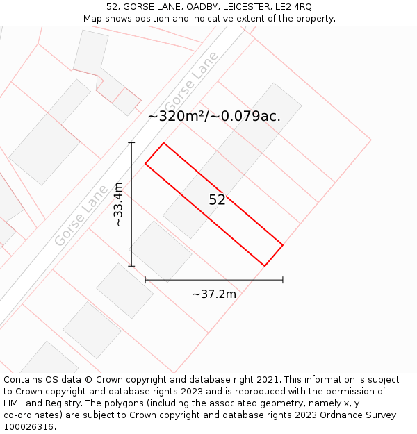 52, GORSE LANE, OADBY, LEICESTER, LE2 4RQ: Plot and title map