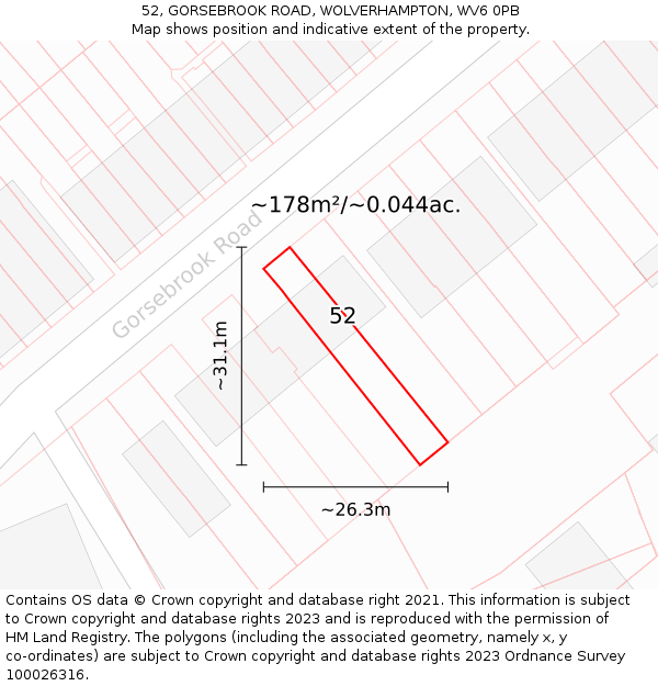 52, GORSEBROOK ROAD, WOLVERHAMPTON, WV6 0PB: Plot and title map