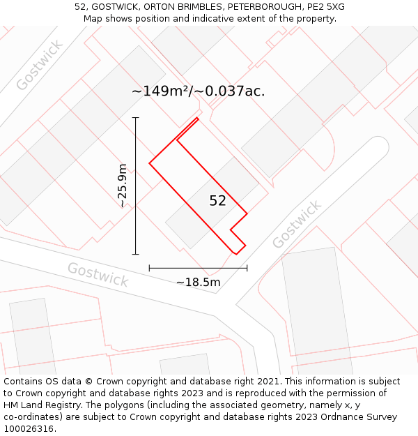 52, GOSTWICK, ORTON BRIMBLES, PETERBOROUGH, PE2 5XG: Plot and title map