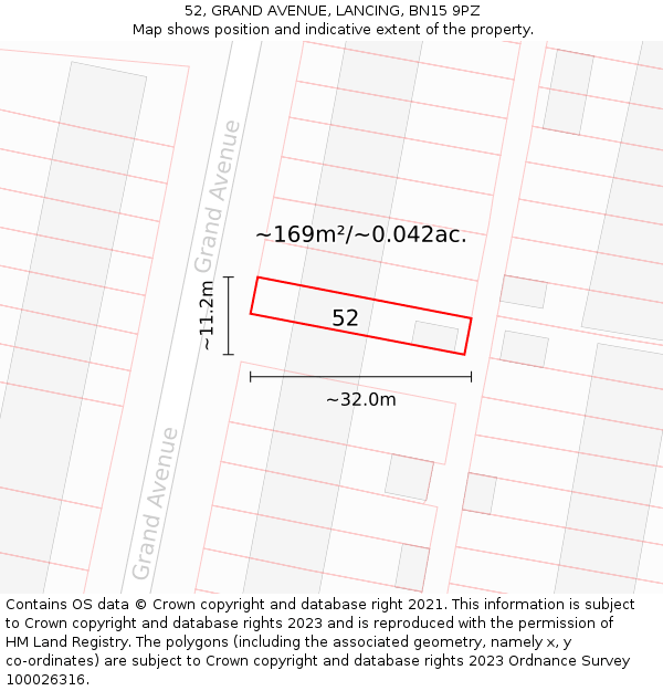 52, GRAND AVENUE, LANCING, BN15 9PZ: Plot and title map