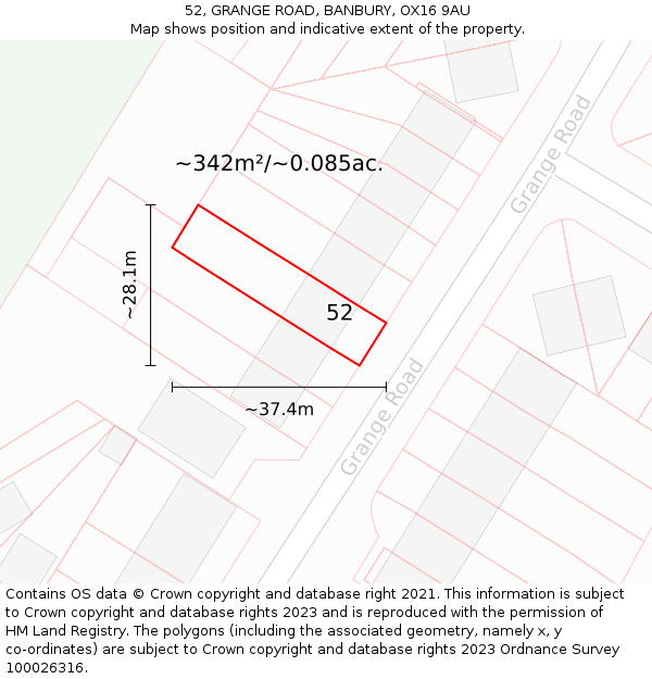 52, GRANGE ROAD, BANBURY, OX16 9AU: Plot and title map