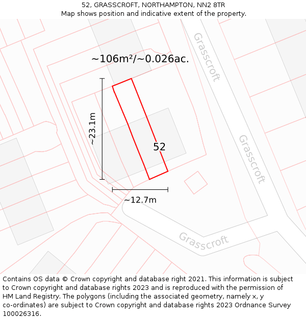52, GRASSCROFT, NORTHAMPTON, NN2 8TR: Plot and title map