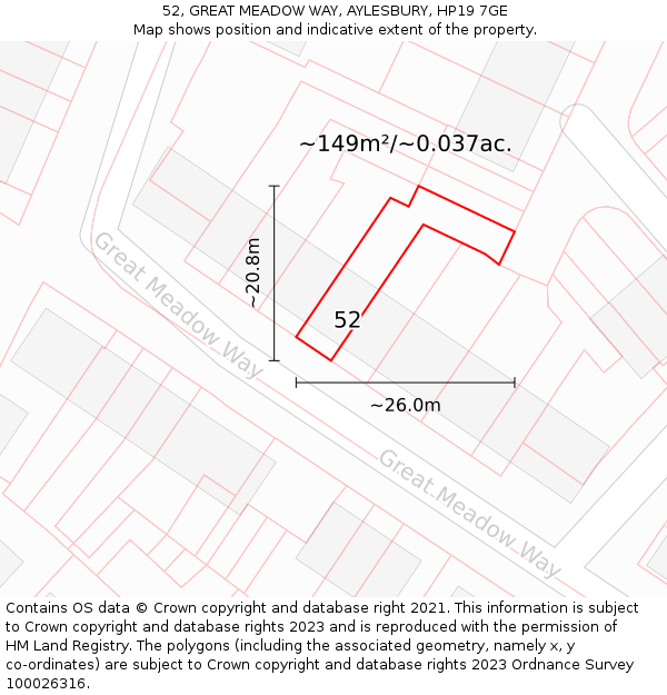 52, GREAT MEADOW WAY, AYLESBURY, HP19 7GE: Plot and title map