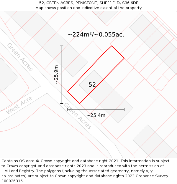 52, GREEN ACRES, PENISTONE, SHEFFIELD, S36 6DB: Plot and title map